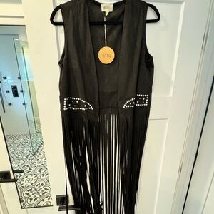 BiBi Black Studded Fringe Vest